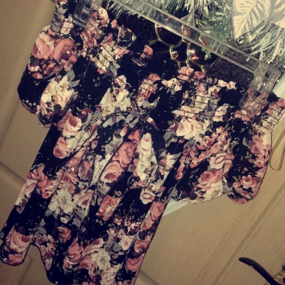 Pink black floral off the shoulder
